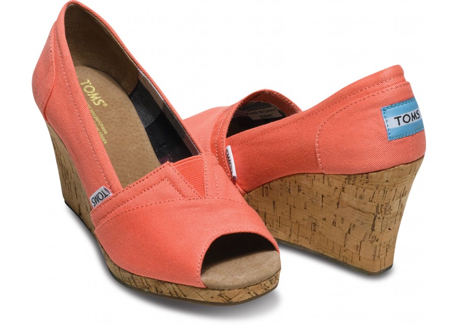 wedges for women. TOMS Canvas Wedge Coral Women