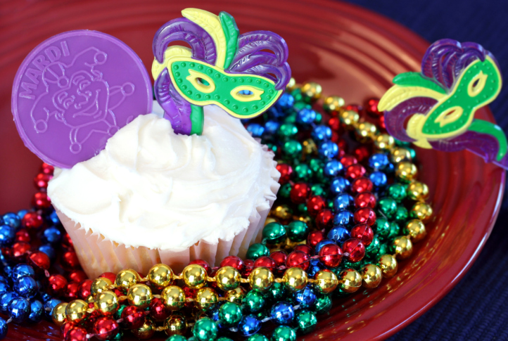 Mardi Gras decorated cupcake