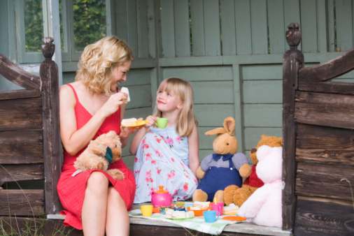 Mom and daughter tea time