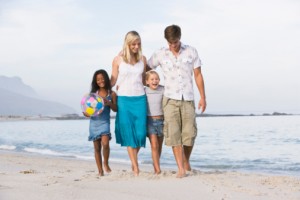 Family walking the beach