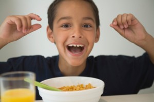 Boy eating cereal