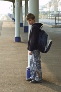 Boy wearing a backpack